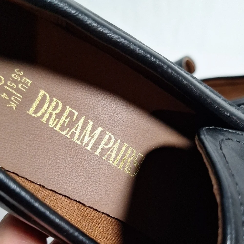 Dream Pairs Black Leather Flats with Classic Penny Design